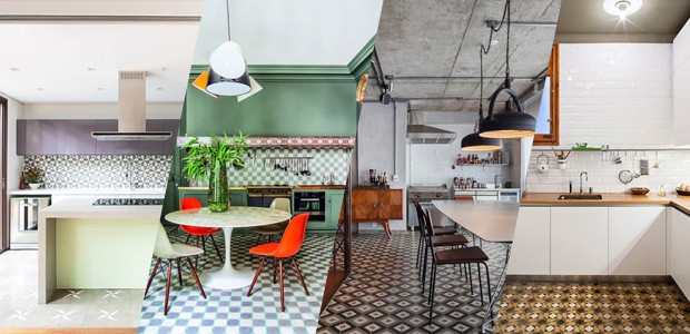 Dica do dia: cozinha integrada com piso geométrico